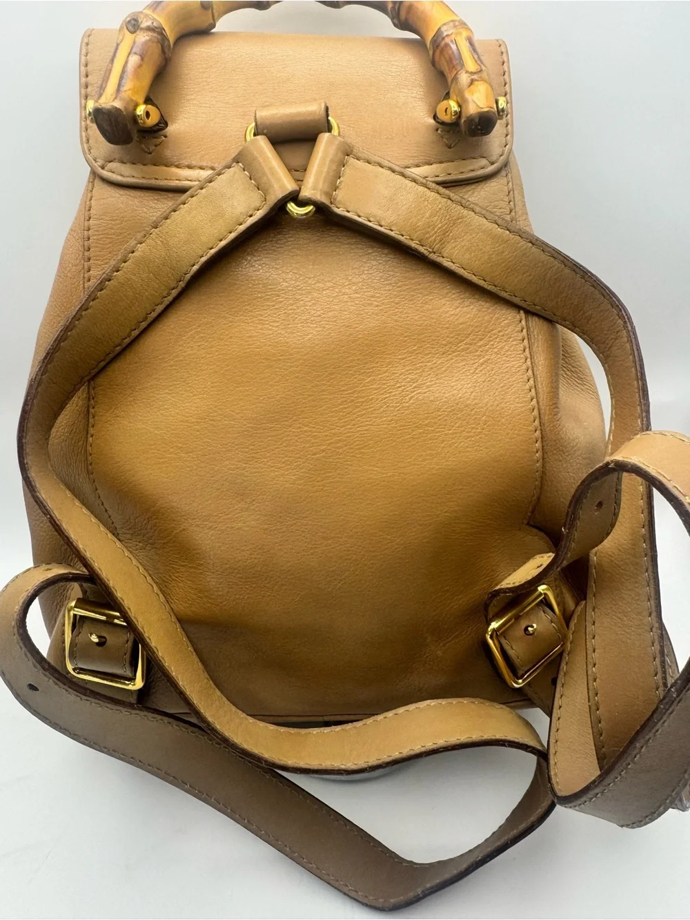 Gucci Tan Vintage Leather Backpack with Bamboo Handle